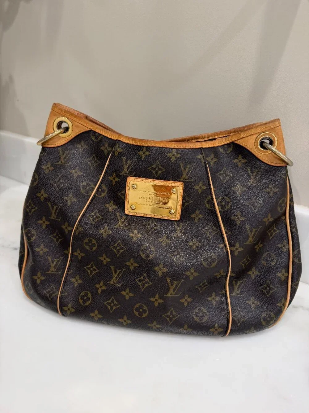 Louis Vuitton Brown Monogram Galleria GM Shoulder Bag with Tan Trim